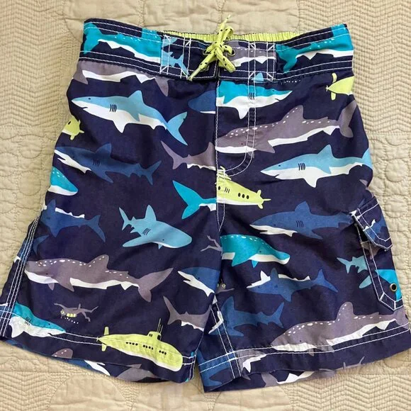 Boys Sz. 6/7 Shark Swim Trunks (Trunks, Carter's, Op) & New Eddie Bauer Swim Top - Picture 5 of 16